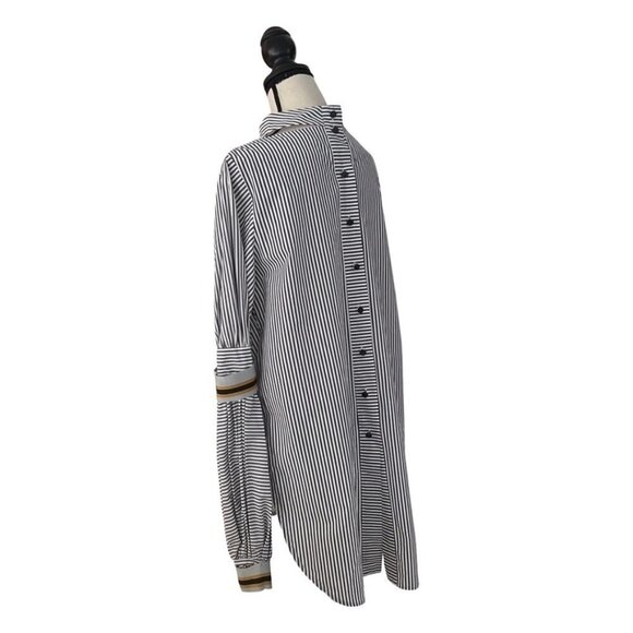 Silvia Tcherassi gray white unique long sleeve stripped shirt size L - Picture 2 of 8